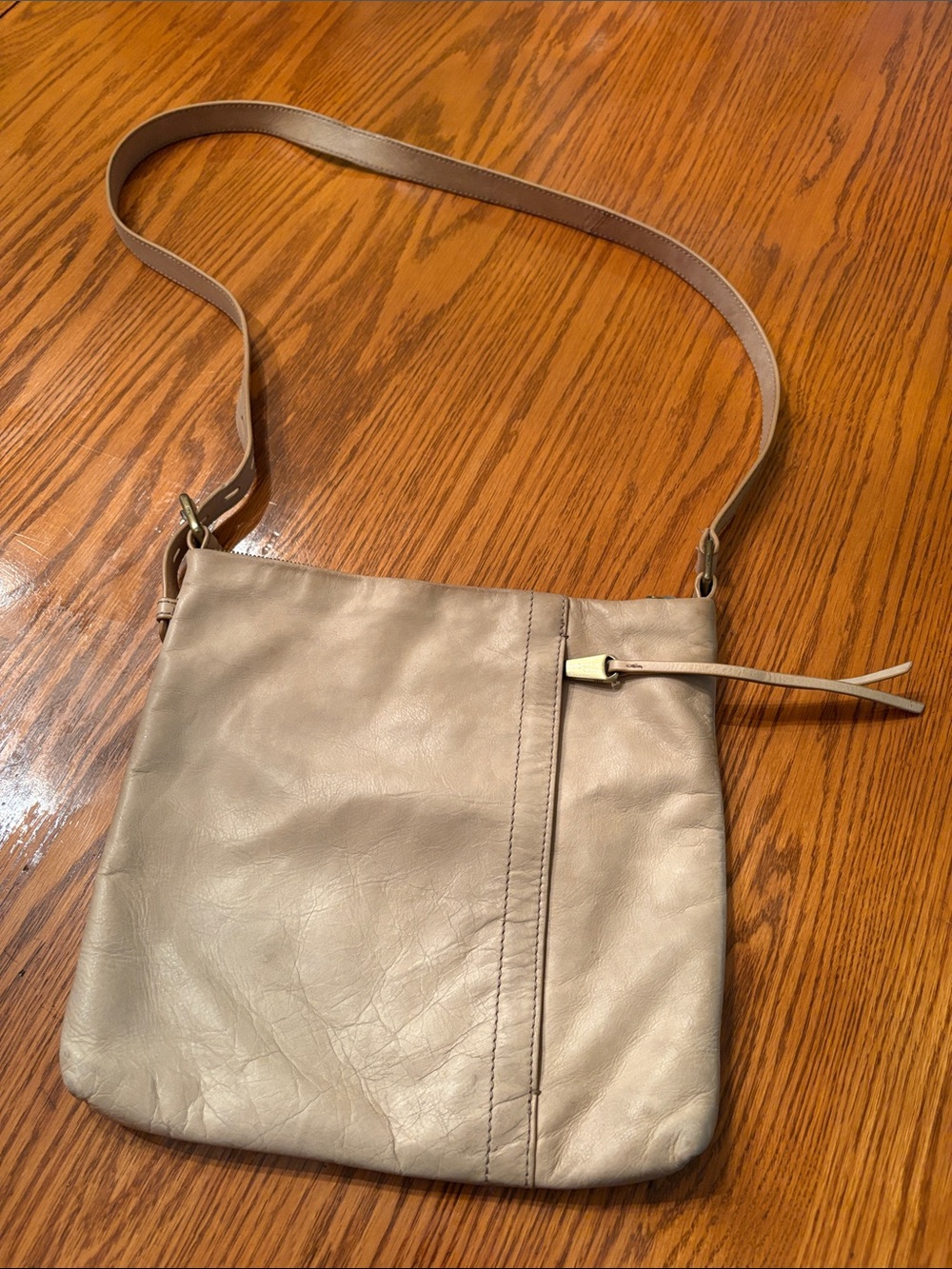 HOBO Taupe Leather Crossbody with Gold Accent